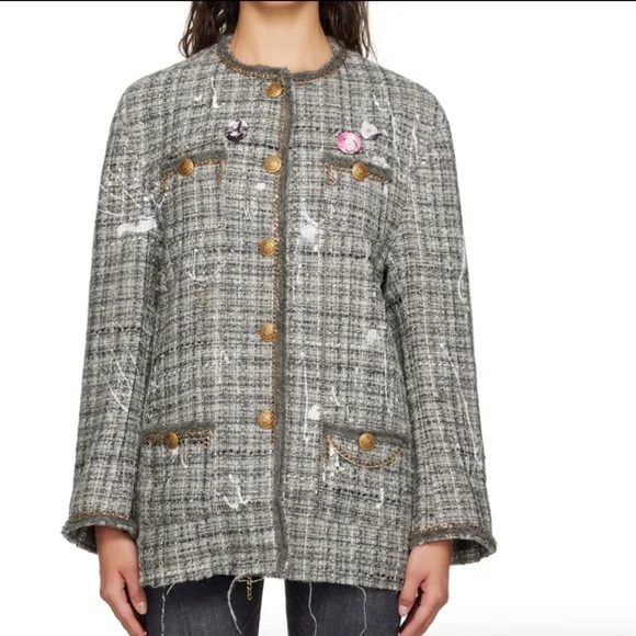 Like New R13 Paint Splatter tweed blazer/jacket, L,  PG1456 - Picture 5 of 16